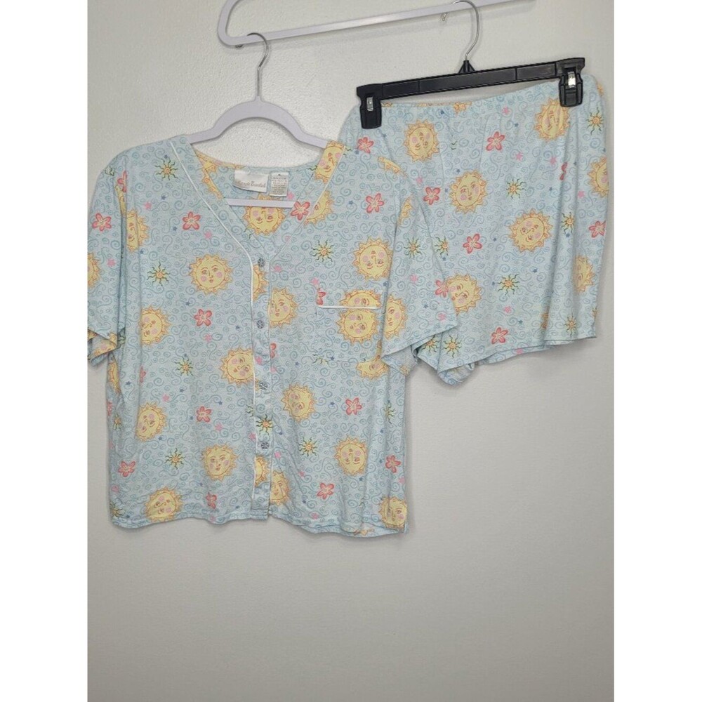 Vintage 90s Intimate Essentials light blue sun flower celestial print pj set